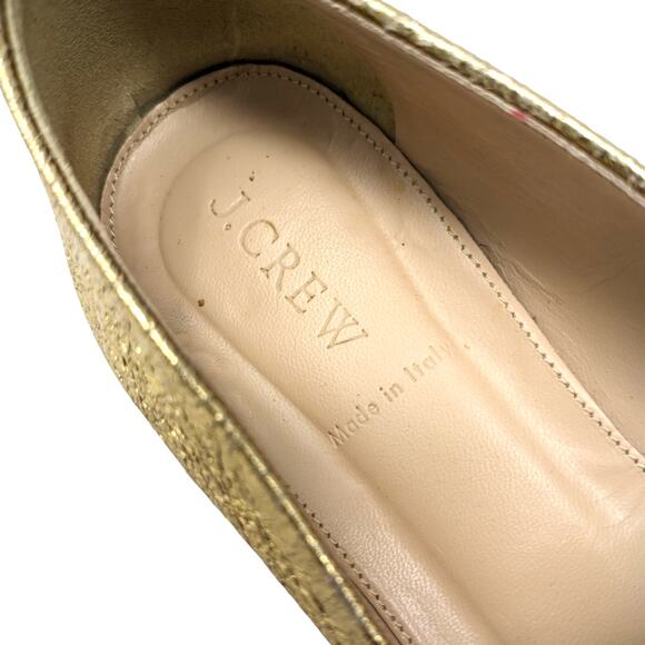 J. Crew Charlie Leather Crinkled Metallic Gold Loafers Size 8 - Picture 5 of 6